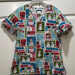 Festive Snowman Scrub Top